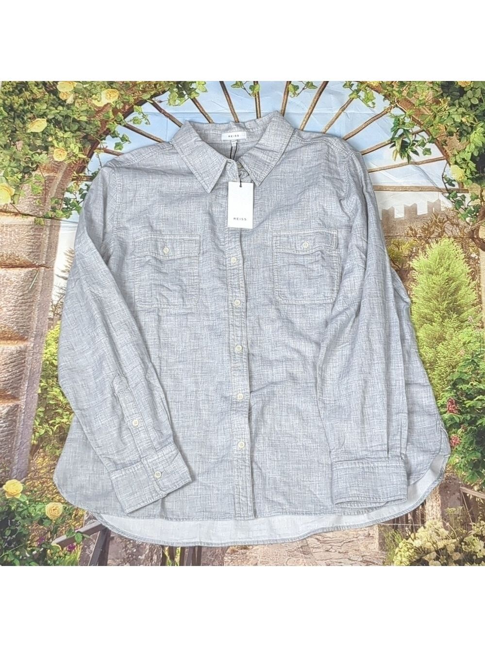 REISS grey Mimi casual button down long sleeve shirt size 14 - Picture 2 of 10